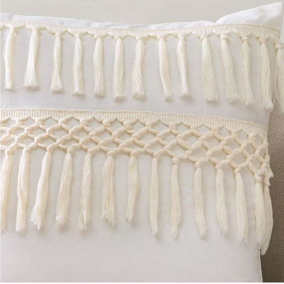 Sweet Jojo Designs Boho Bohemian Macrame Tassel Ivory Pillow Cover - Picture 3 of 5